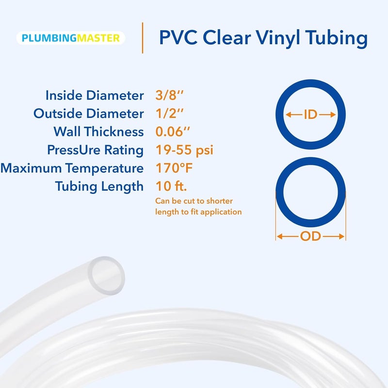 PLUMBINGMASTER 10ft 3/8''ID×1/2''OD Clear Vinyl Tubing Flexible and Hybrid PVC Tubing, Lightweight soft hose, drinkable pipe - Image 4